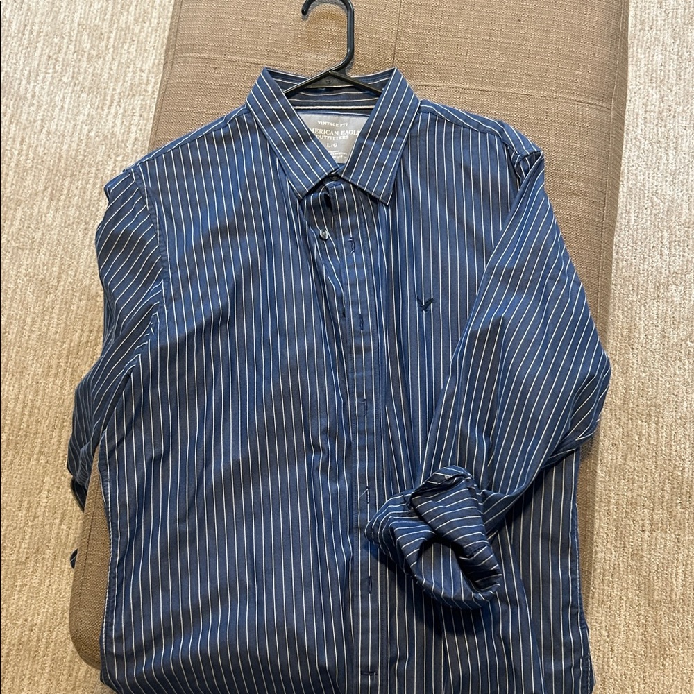 American Eagle Outfitters Blue and White Striped Shirt